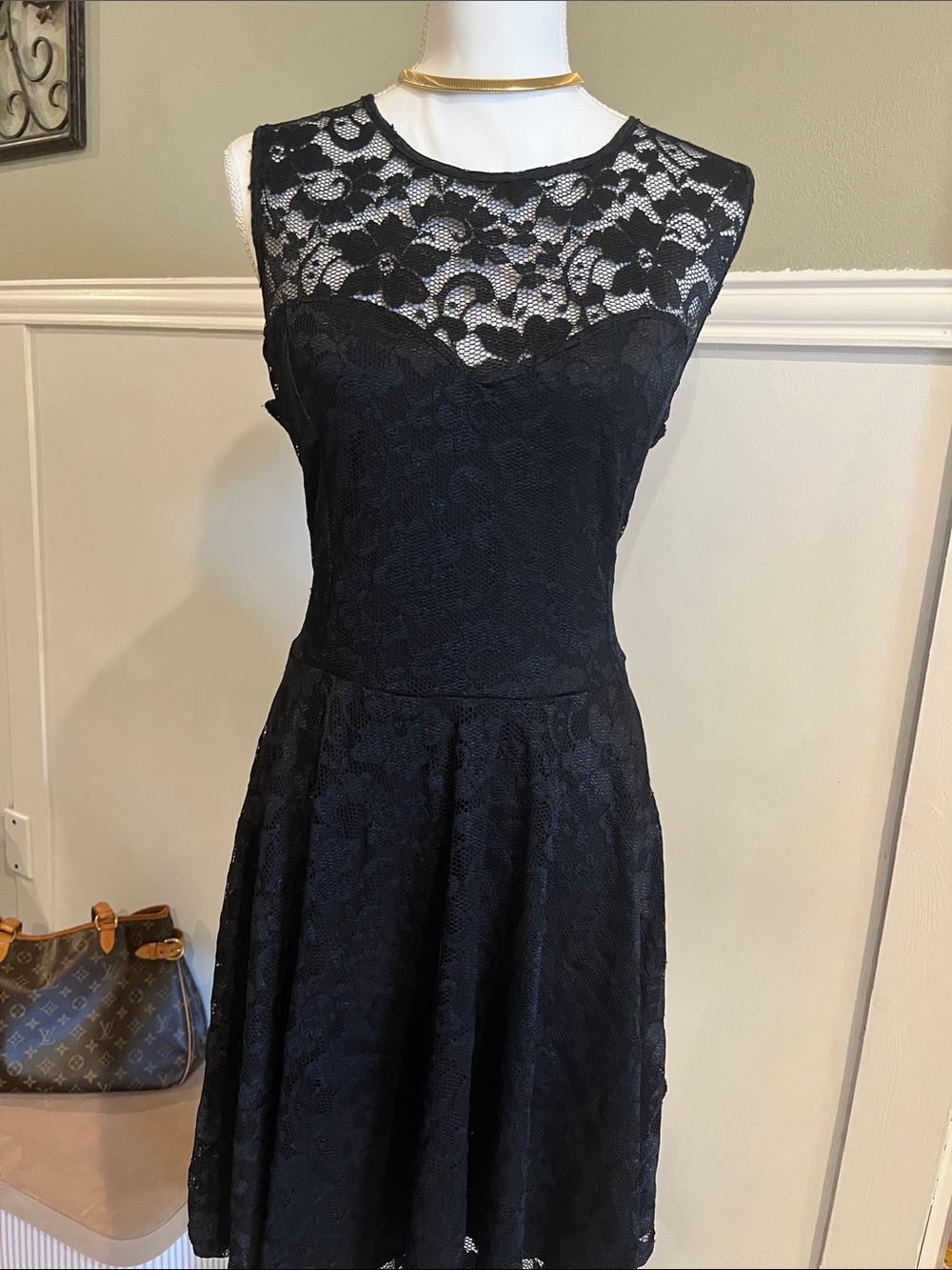 Black lace dress size XL lined stretch mini/midi dress side zipper prom wedding